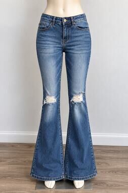 Celebrity Ace Jeans Womens 7/28 Distressed Flare Bell Bottom Stretch Y2K Blue